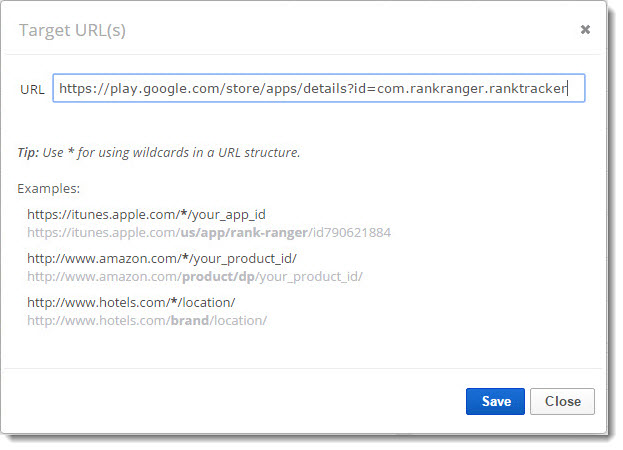 Using target URLs for ASO rank tracking