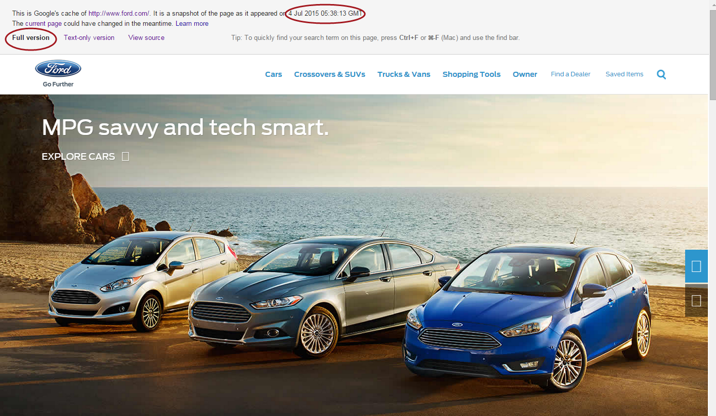 Full version of ford.com cache