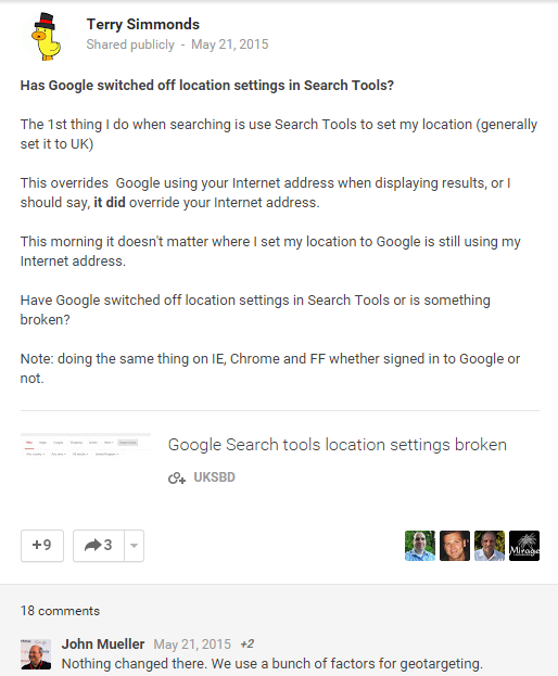 Google Location Settings Bug