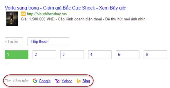 Coc Coc search feature for Google Bing and Yahoo