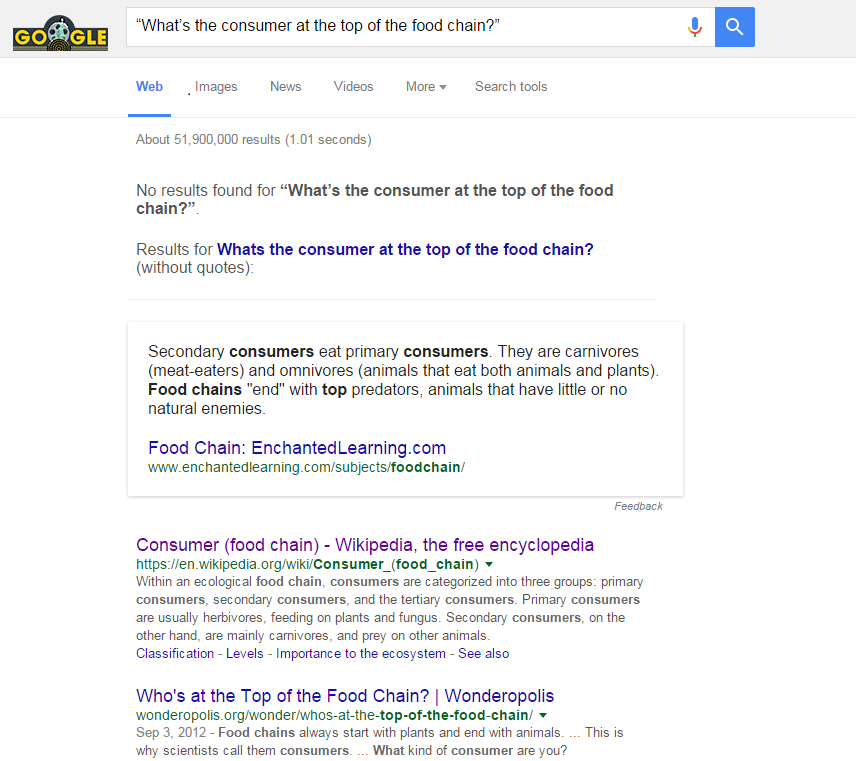 A Google Search for Top Consumer in the Food Chain