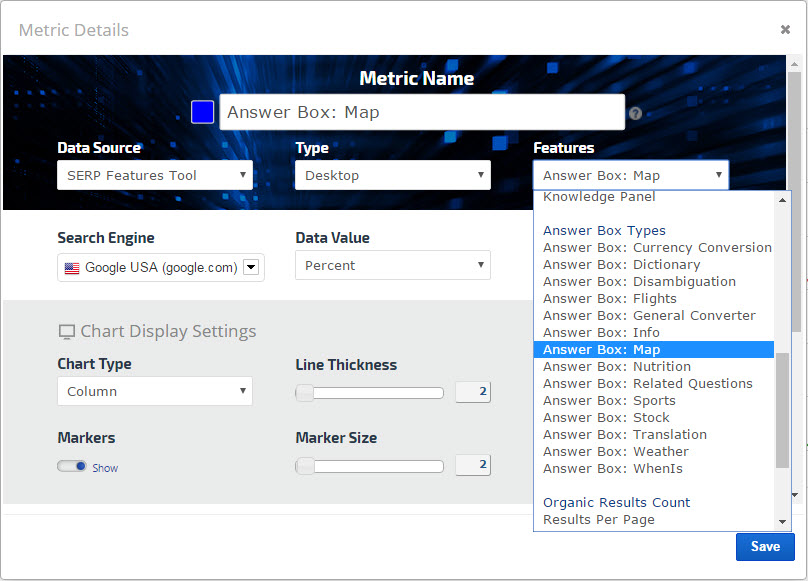 SERP Features Chart Answer Box Types