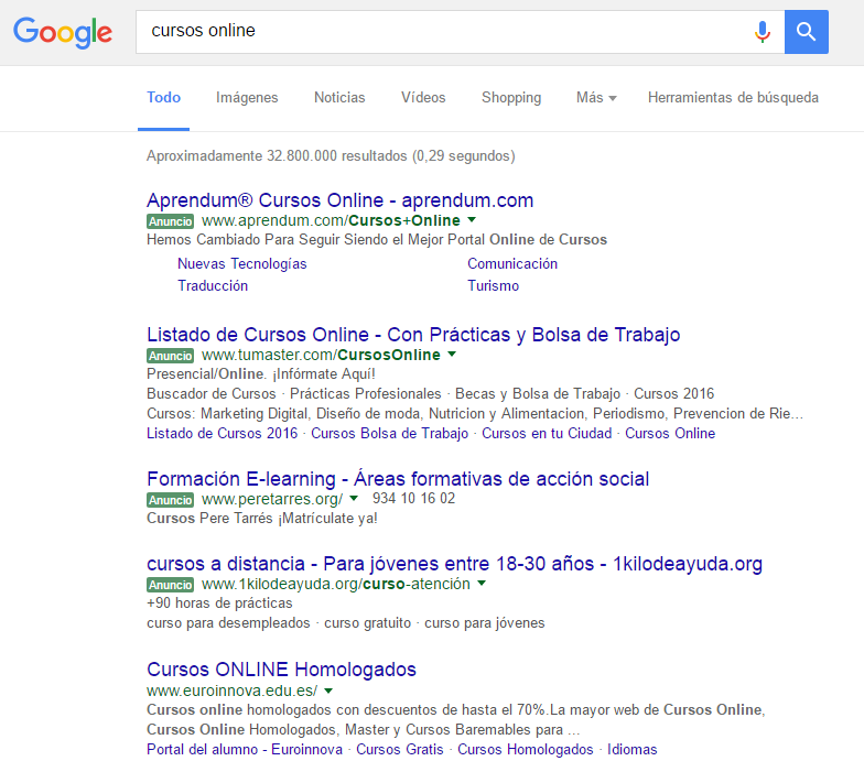 Greed Ad Labels on Spanish SERP 