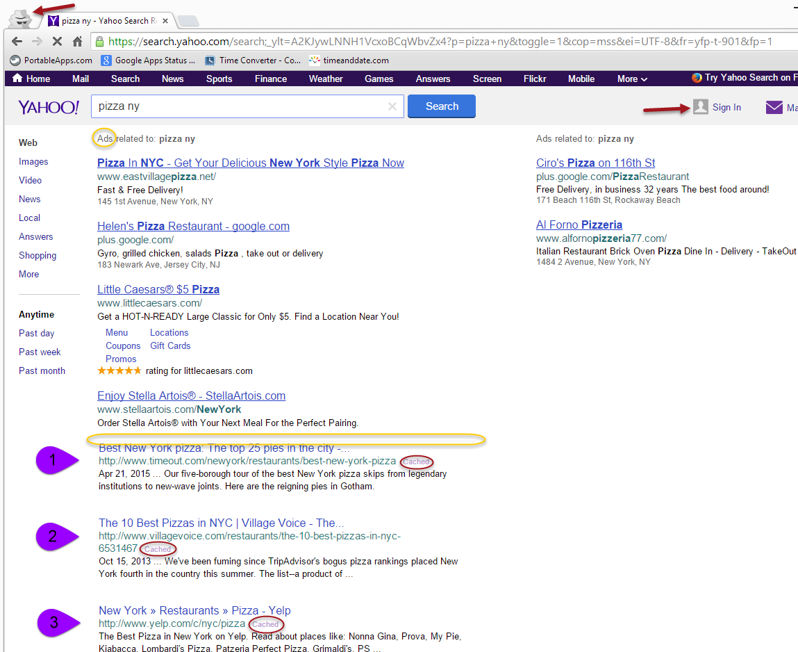 Yahoo Search results discrepancy