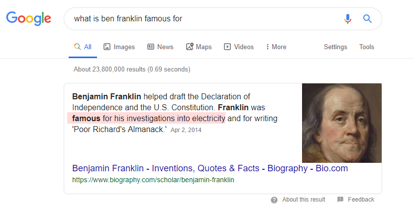 Ben Franklin Featured Snippet 