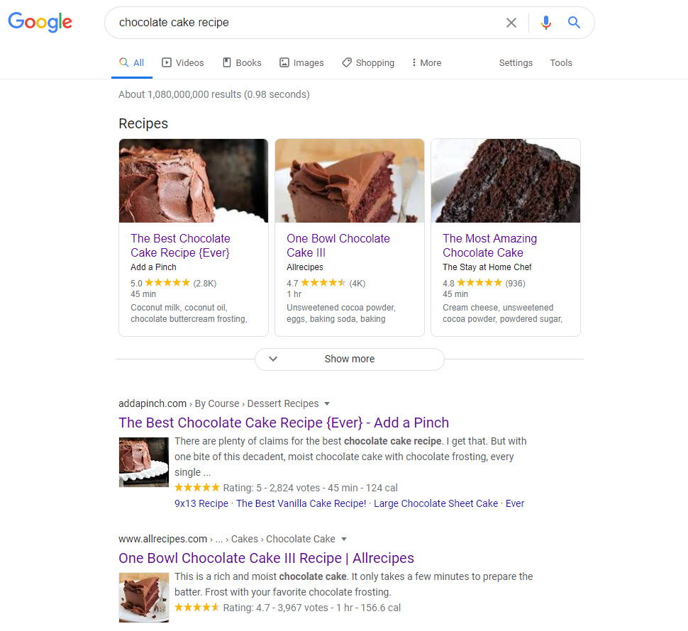 Recipe SERP 