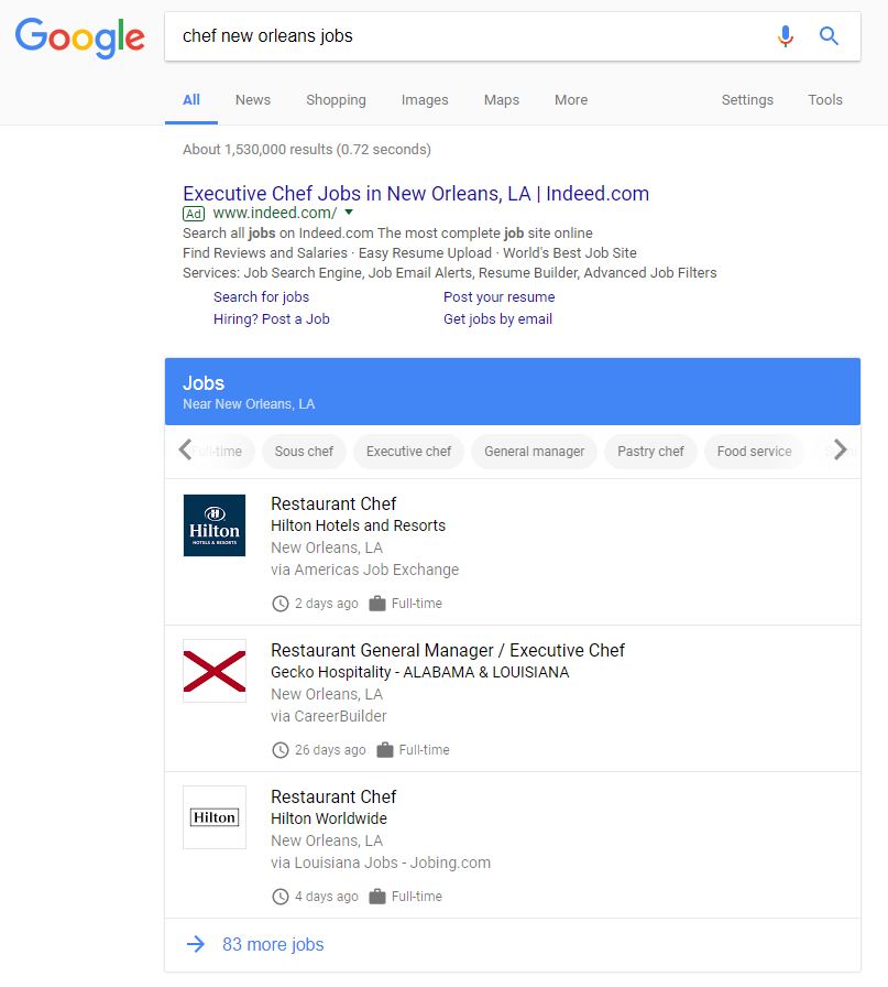 Chef Jobs - Google for Jobs 