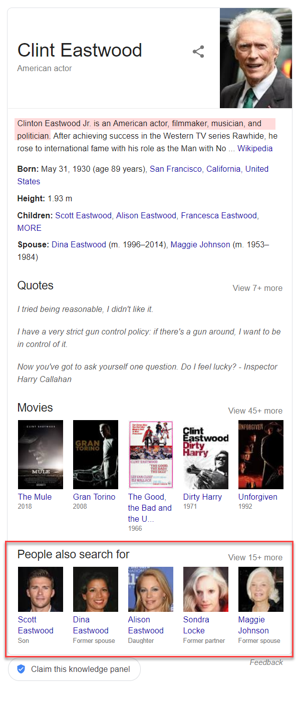 Clint Eastwood Knowledge Panel 