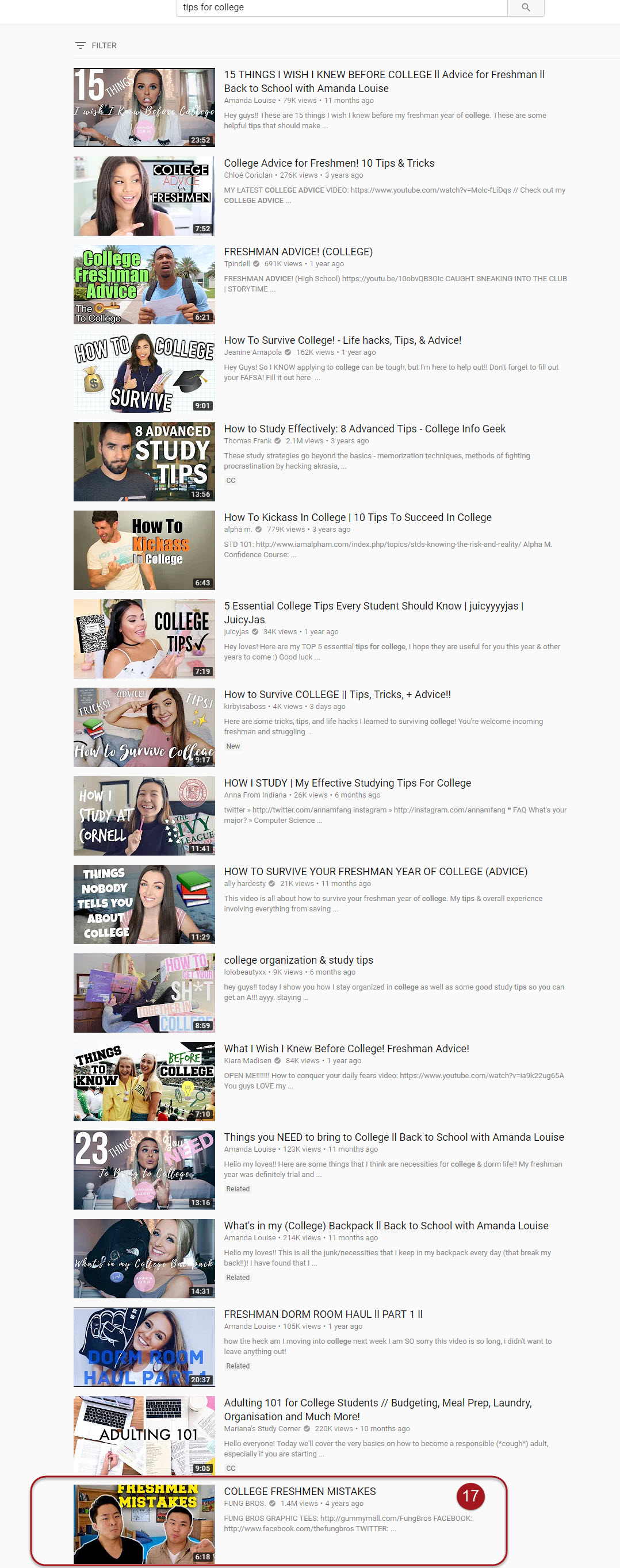 College Mistakes YouTube Ranking