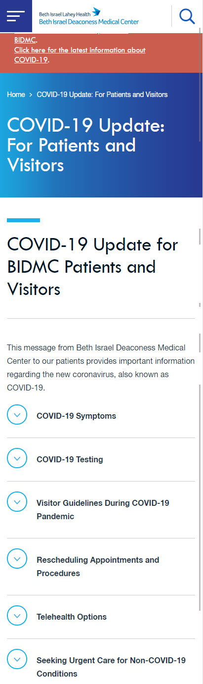 Clinic Visit Info Page for COVID-19