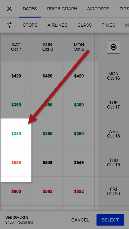 Flight Box Price Calendar 