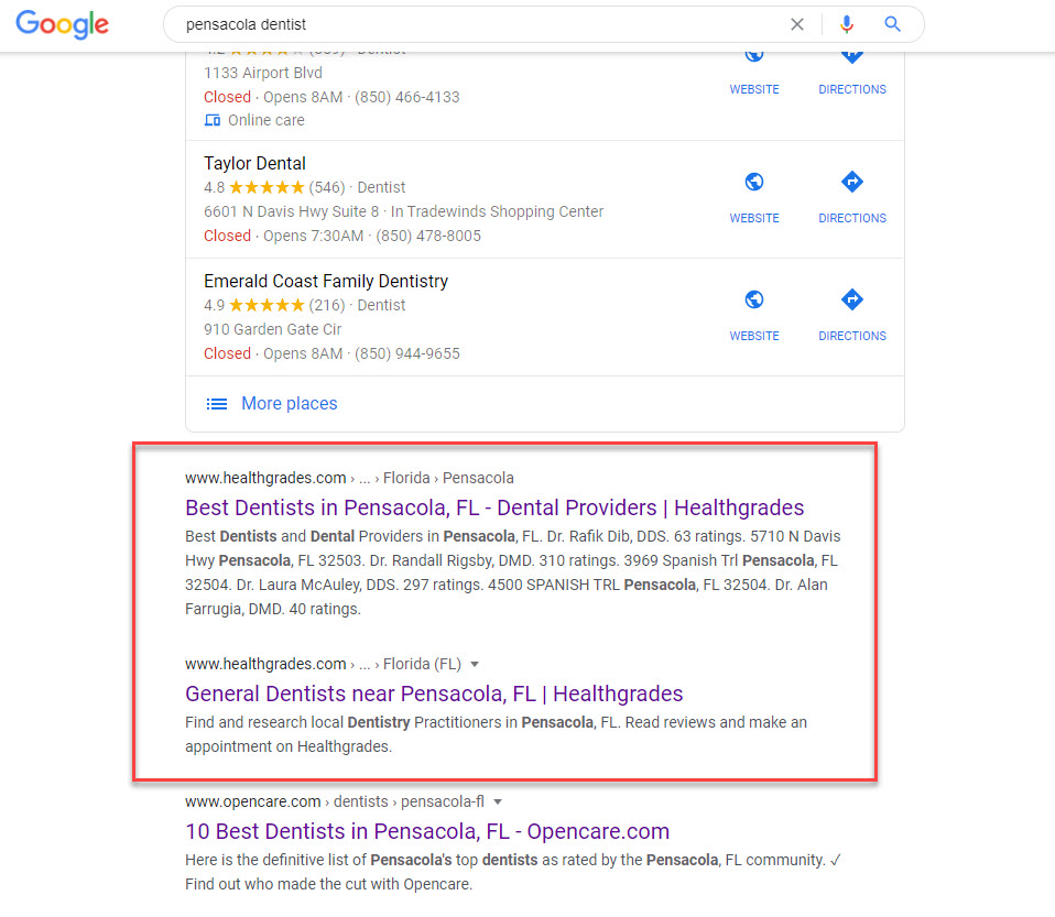 Local Dentist Search Results 