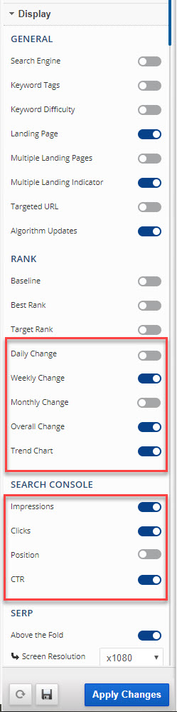 Featured Snippet Report Settings