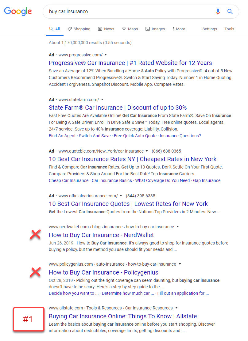 First Result for Alternative Intent on SERP 