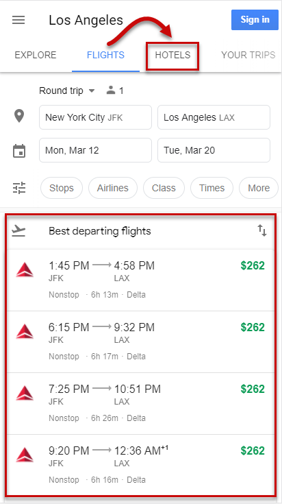 Hotels in the Flight Box