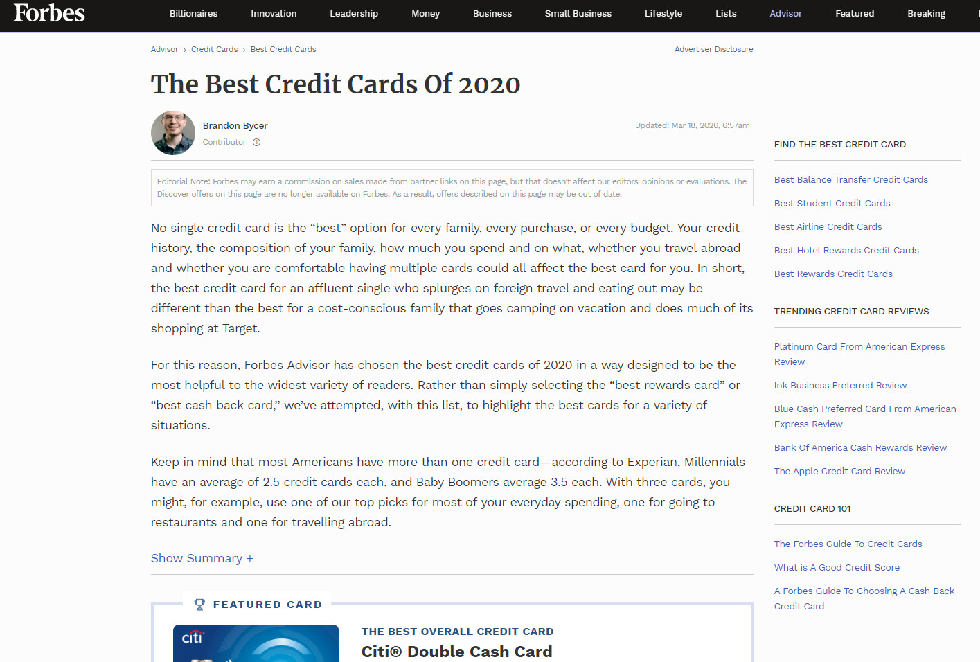 Forbes Credit Card Page 
