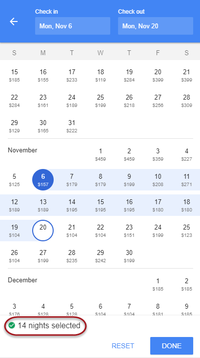 Google Hotel Price Calendar 