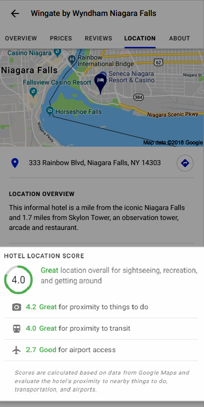 Hotel Location Score - Knowledge Panel 