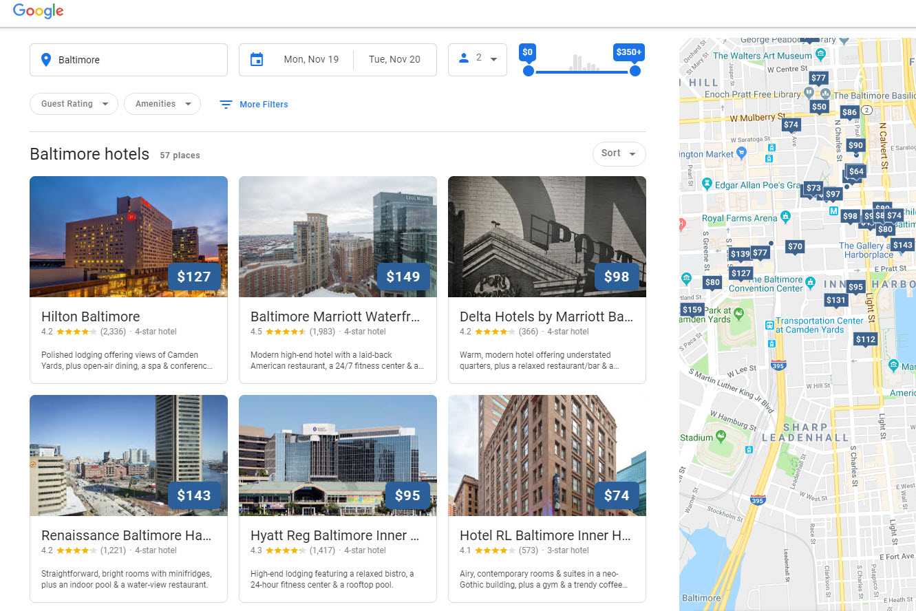 New Google Hotel Listing Interface