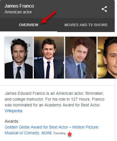 Movie Actor Mobile Knowledge Panel 