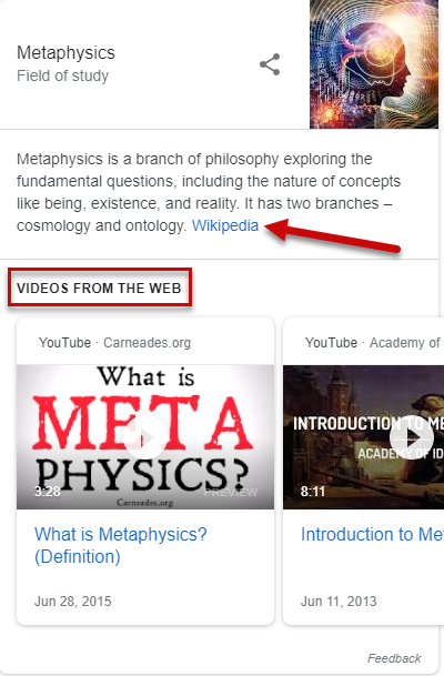 Metaphysics Mobile Knowledge Panel 