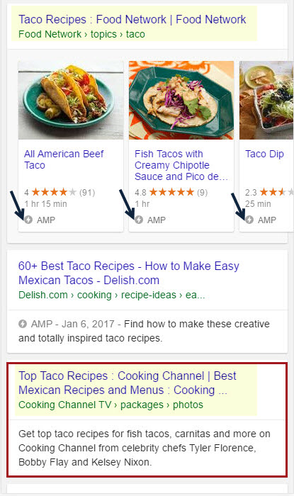 Food Channel Result without Carousel on Mobile 