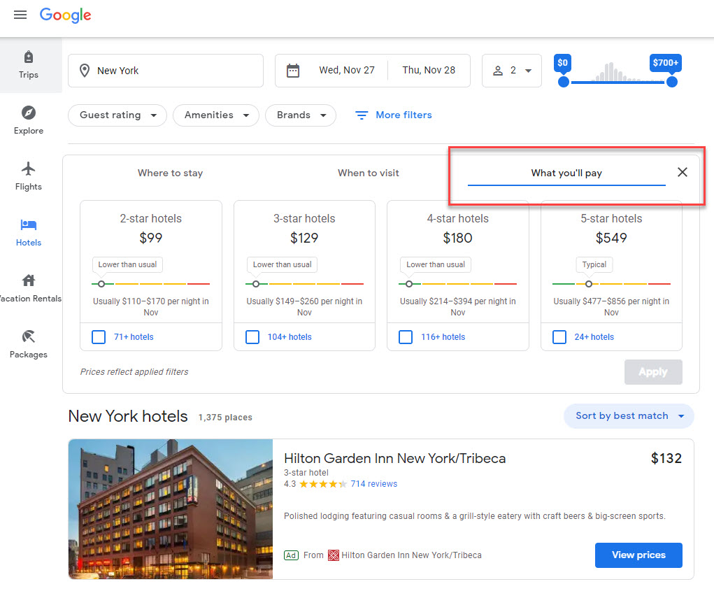 Google Pay Travel Filter 