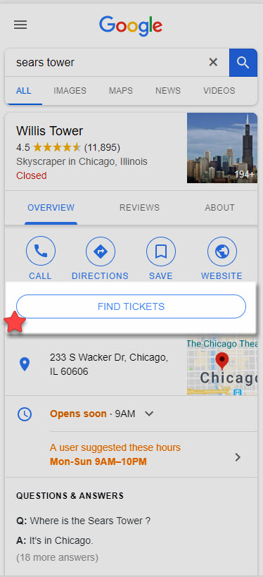 Google Booking - Sears Tower