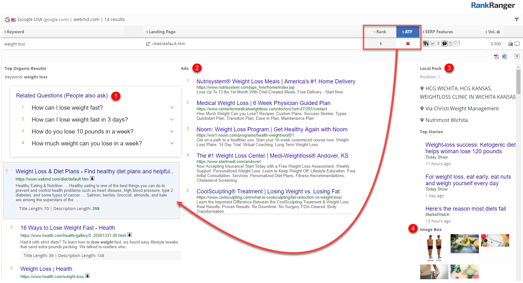 Above the Fold Rank SERP Snapshot 