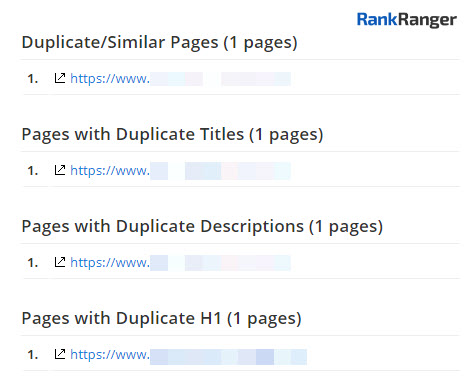 Site Audit Duplicate Page List 