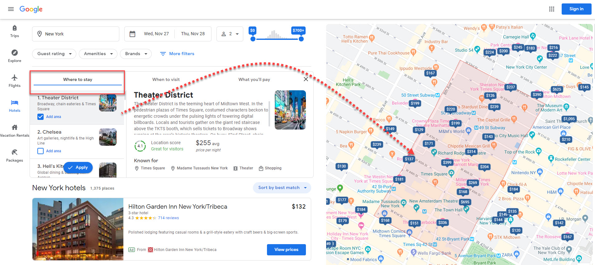 Google Travel Where to Stay Filter