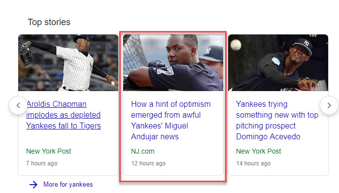 Yankees Top Stories Card