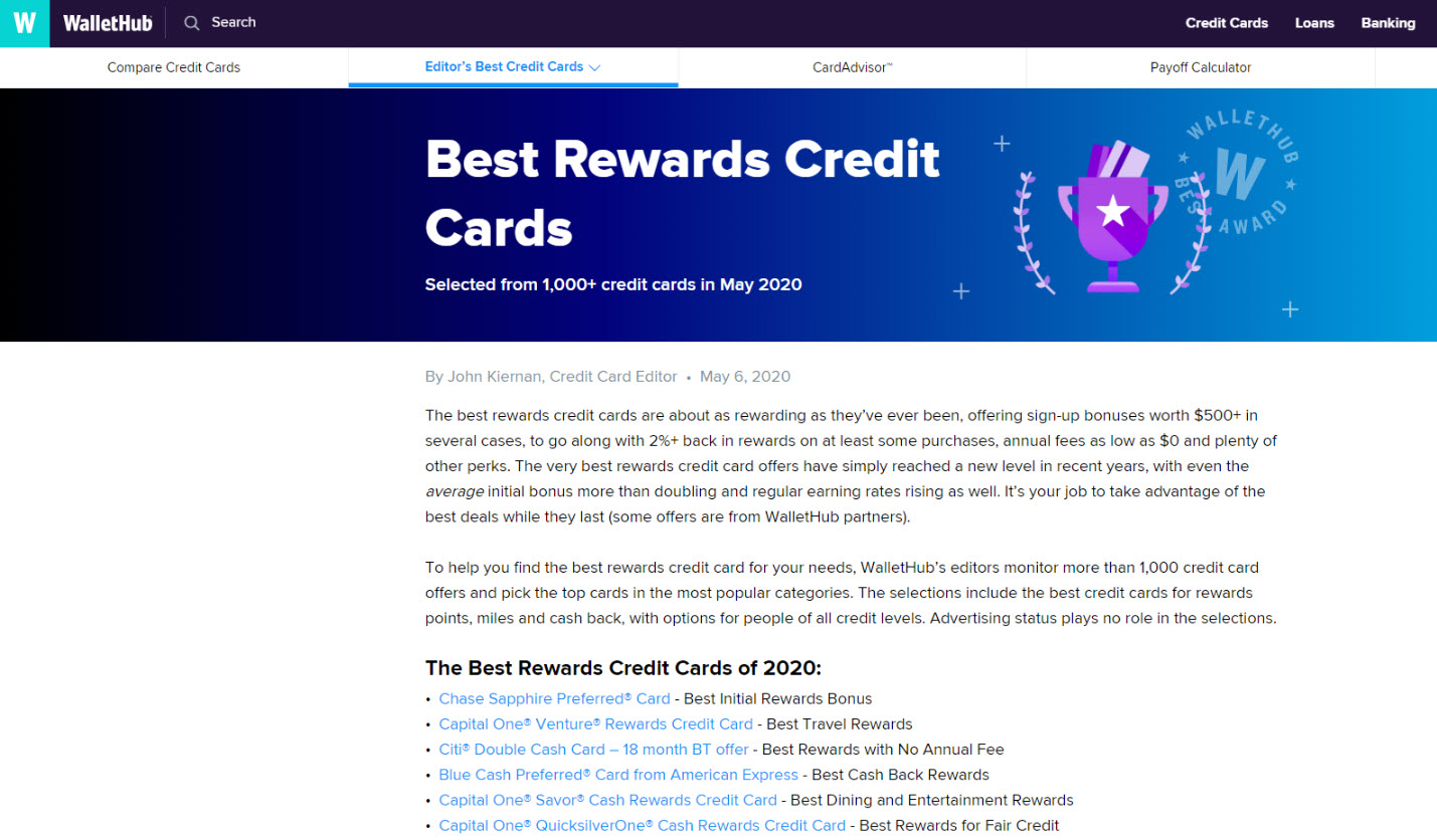 Wallet Hub Credit Card Page 