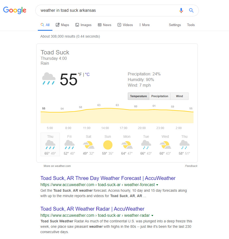 Weather Box SERP 