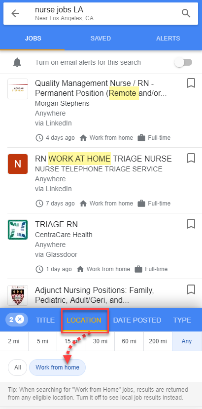 Google for Jobs Work From Home Filter 