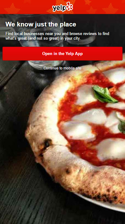 Yelp Interstitial for App Download 