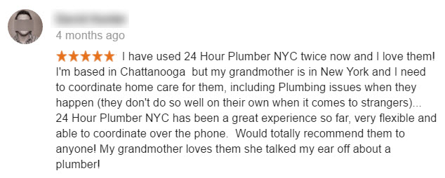 Google review of NYC Plumber