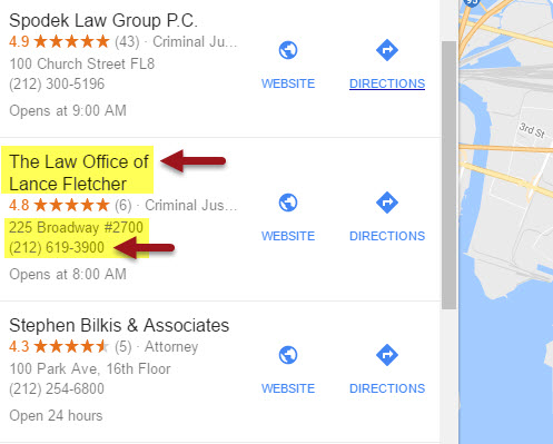 Google Local Finder example of duplicate business listings