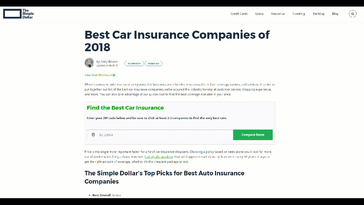 Simple Dollar Insurance Search Functionality 