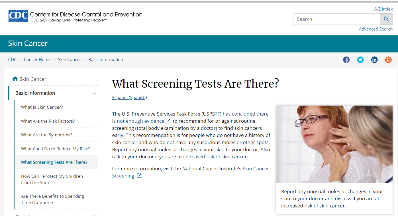 CDC's page showing how it's content is not entirely focused on the search term