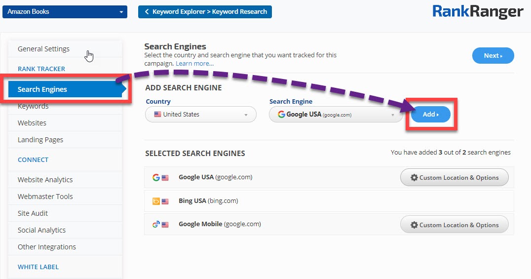 Rank Ranger search engine tracking