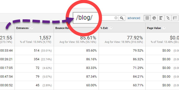 Google Analytics blog filter