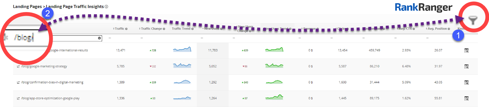 Rank Ranger Landing Page Traffic Insights report