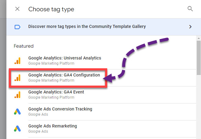 Google Analytics 4 in the Tag Configuration tab