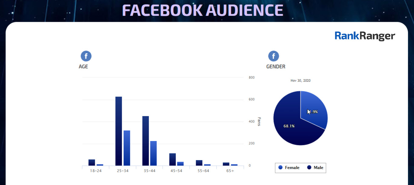 Social media dashboard featuring Facebook Audience report