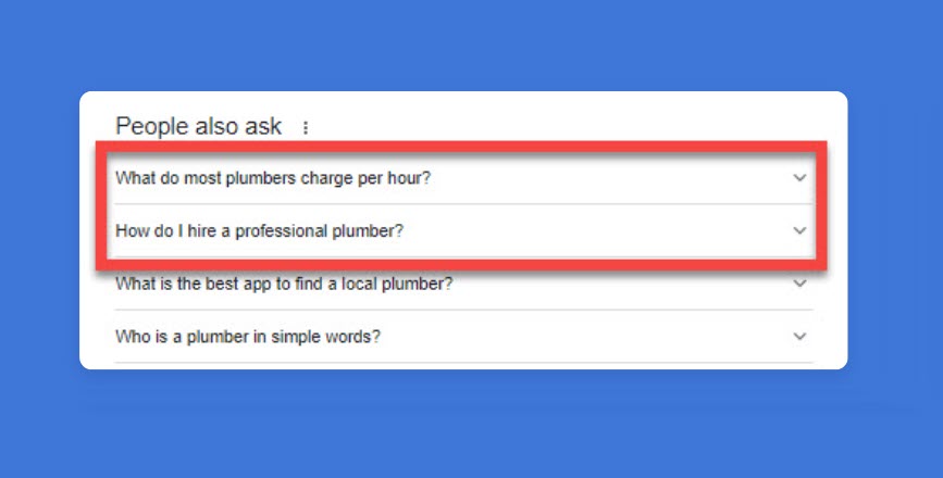 People Also Ask results for the query 'plumber'