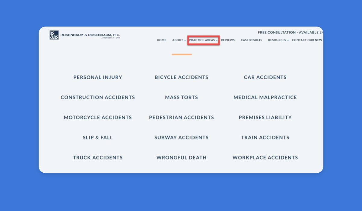 Lawyer practice areas page