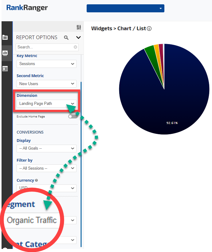 Google Analytics Chart / List Widget report options