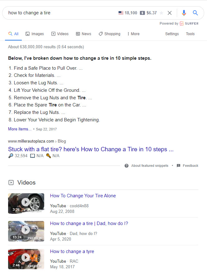 Google SERP where position two is below-the-fold