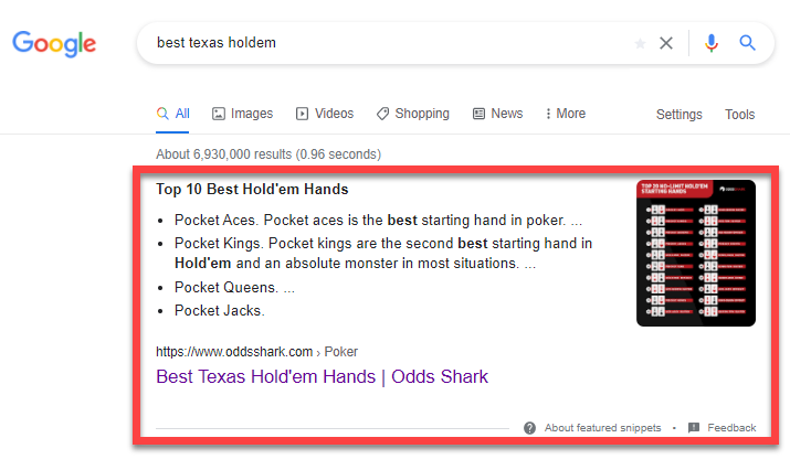 Featured Snippet for the term 'best texas ******'